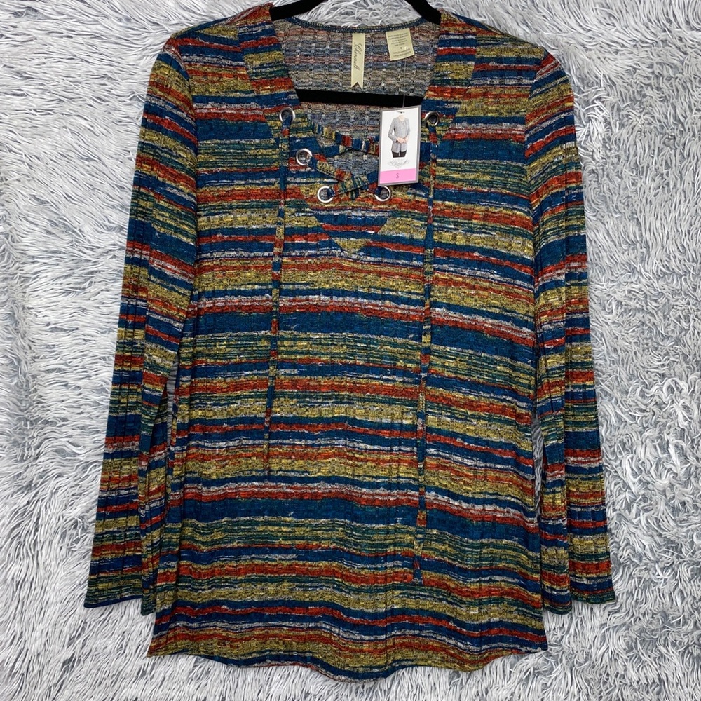Chenault Sweater Lace Up Chest Multi Color Small